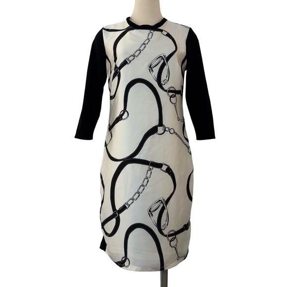 Lauren Ralph Lauren Shift Knit Dress Equestrian Bridle Tassel 3/4 Sleeve Size M - Picture 1 of 11